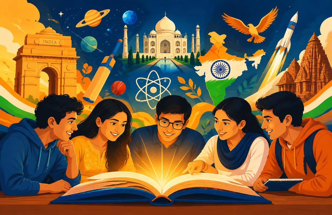 Indian students exploring general knowledge questions about India, science and history
